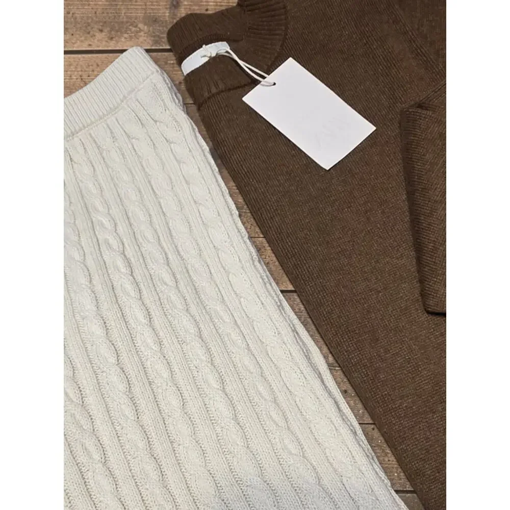 Zara Knit Sweater With Pockets + Cable Knit Pants 12-13  Bundle